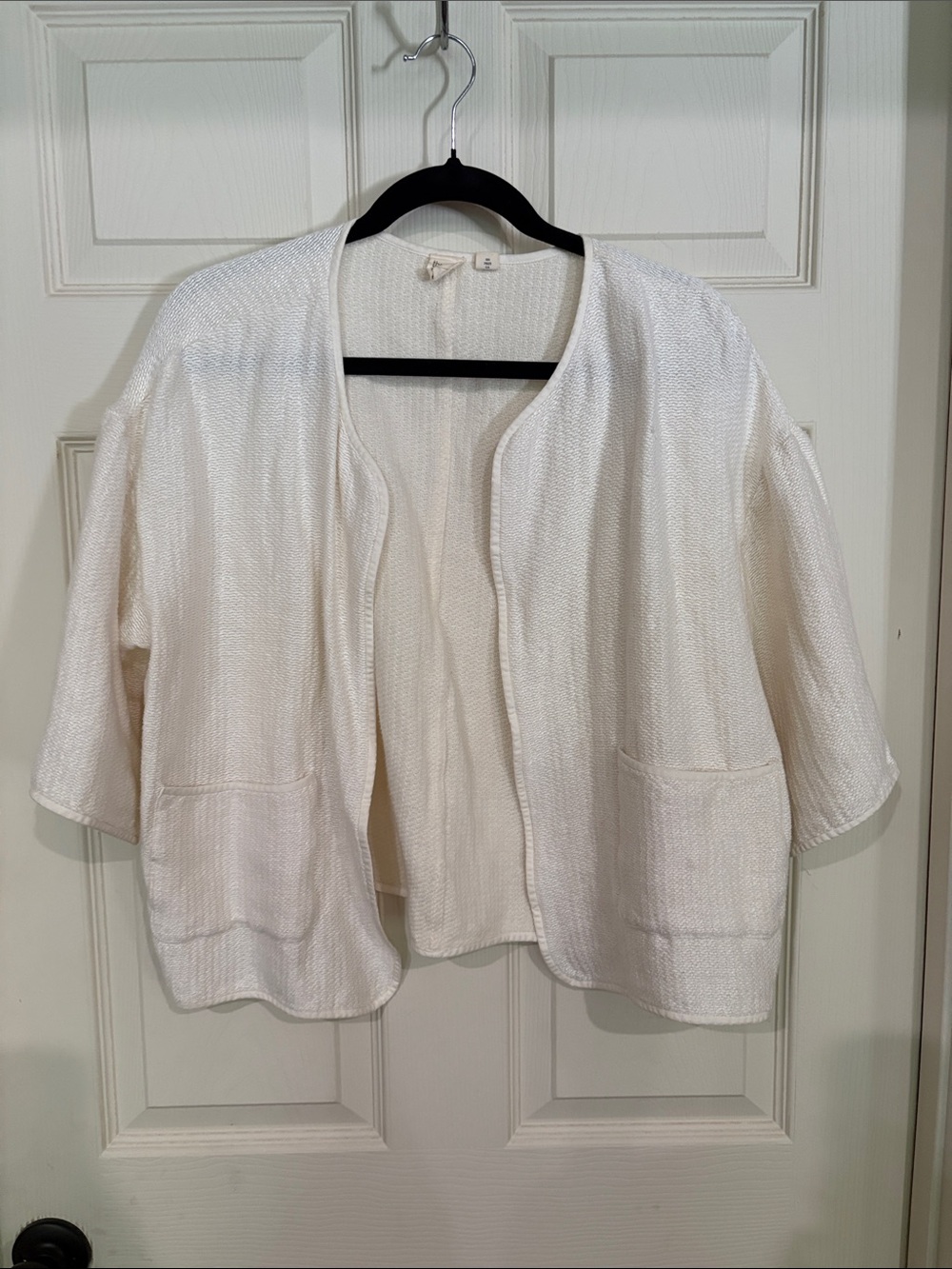 Eileen Fisher Cream Open-Front Lightweight Cardigan